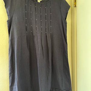 Sundance Linen Dress Blue-Gray A-Line Pintuck Boho Dress Size Medium